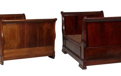 Two Louis Philippe Walnut Lit de Jour, mid 19th c., Larger- H.- 42 1/2 in., Int.- W.- 55 in., Int.
