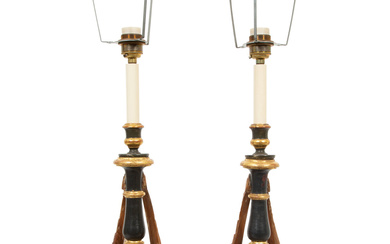 Two Pairs of Table Lamps and a Metal Wall Sconce