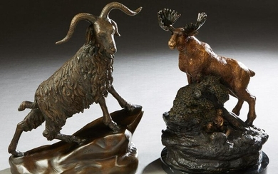 Two Patinated Bronze Animalier Figures, 20th c., one of
