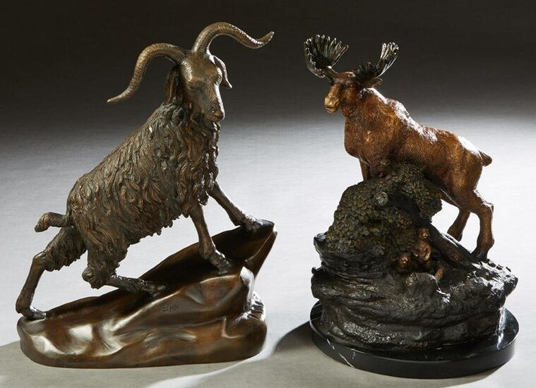 Two Patinated Bronze Animalier Figures, 20th c., one of