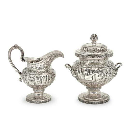 Two continental repousee silver covered bowl and