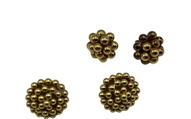 Two pairs of unmarked yellow metal ear studs. 11.3...