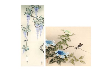 UNKNOWN ARTISTS Bird and Wisteria; Swallow and hydrangea