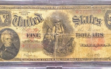 U.S. 1907 $5 Legal Tender "Woodchopper" Large Note