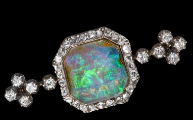 VICTORIAN OPAL AND DIAMOND BROOCH set with a vibrant opal w...