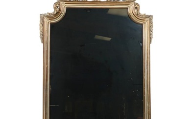 Victorian / Neoclassical style carved and parcel gilt wood mirror with shell form finial, floral