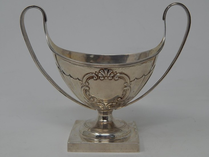 Victorian Silver Sugar Boat with Twin Whiplash Handles, Embo...