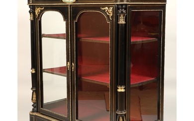 Victorian ebonised cabinet, with gilt decoration and hand pa...