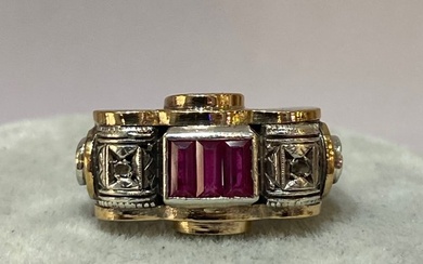 Vintage - 18 kt. Gold - Ring Ruby - Diamonds