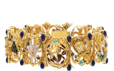 Vintage 18K Astrological Enamel Gemstone Bracelet