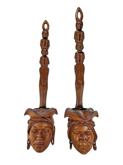 Vintage African pair of carved wood sculptures