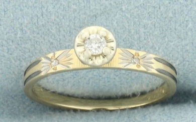 Vintage Diamond Engagement or Promise Ring in 14k Yellow and White Gold