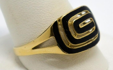 Vintage Italian 18K Yellow Gold & Enamel Ring
