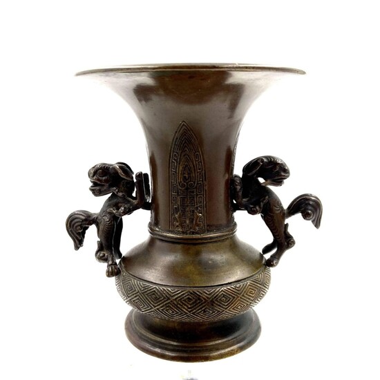 Vintage Meiji Period Japanese Bronze Vase