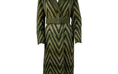 Vintage Missoni Green Striped Wool Blend Maxi Coat