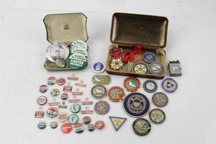 Vintage Political Buttons Lot and Challenge Coins
