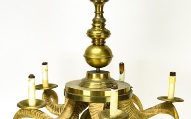 Vintage Ram's Horn & Gilt Brass Custom Chandelier