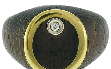 Vintage Wood Diamond Yellow Gold Ring