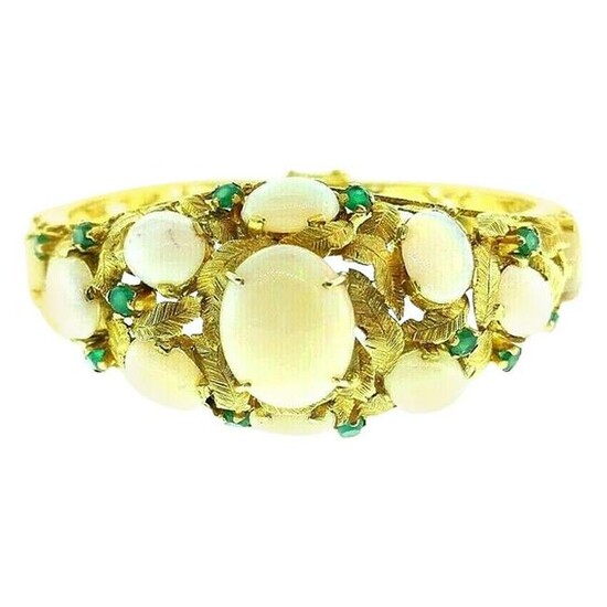 Vintage Yellow Gold Opal Emerald Bangle Bracelet