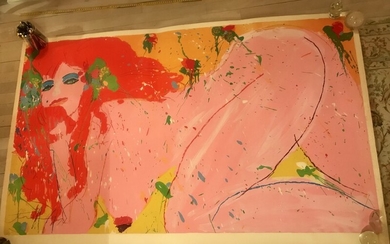 Walasse Ting: Erotic composition. Signed Walasse 74, 4/25. Colour lithography. 60×100 cm. Unframed.