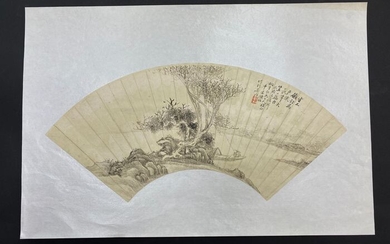 Watercolour - Paper - Fan - Paper - Landscape PaintingSigned - Handpainted - China - Qing dynasty (Manchu China) (1692-1911)