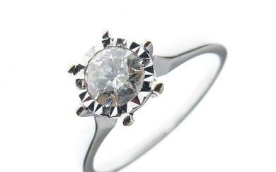 White metal and solitaire diamond ring, the brilliant cut...