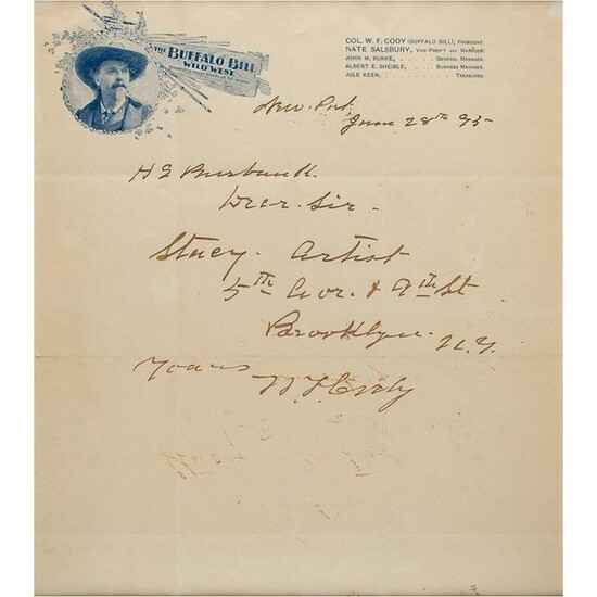 William F. 'Buffalo Bill' Cody Autograph Letter Signed