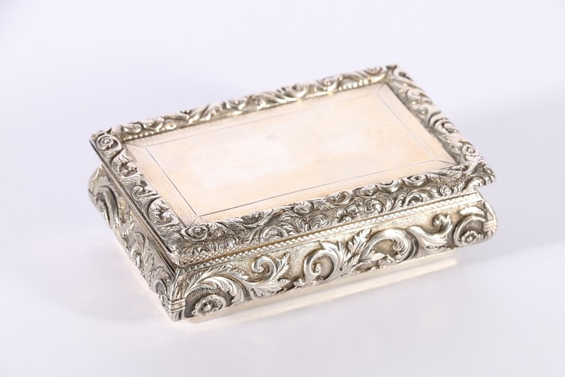 William IV silver box, the hinge top with scrolling foliate ...