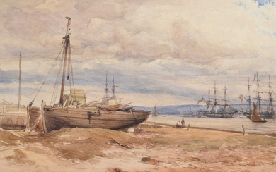 William James Callcott (British 1843-1890) Shipping in estuary