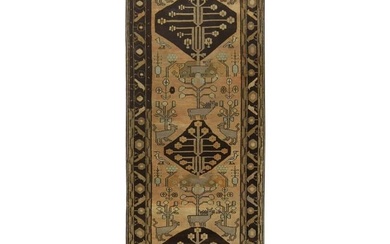 Yellow, Vintage Persian Bakhtiar Worn Wool Hand Knotted Runner Rug