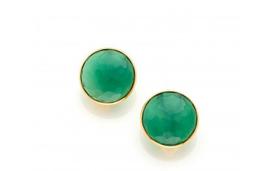 Yellow gold earrings with green microcrystalline quartz, g 11.62 circa, diam. cm 2.20 circa.