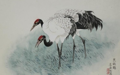 Zhan Gengxi (B. 1941) "Black-Necked Cranes"