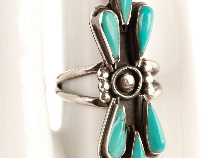 Zuni Sterling Silver & Turquoise Ring, Signed CA