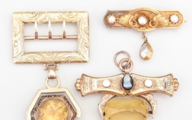 Victorian 17K, 14K and 12K Yellow Gold Brooches and Pendant