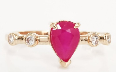 *no reserve*0.60 ct Red Ruby & 0.10 ct N.Fancy Pink Diamond Designer Ring - 1.48 gr - 14 kt. Pink gold - Ring - 0.60 ct Ruby - Diamonds