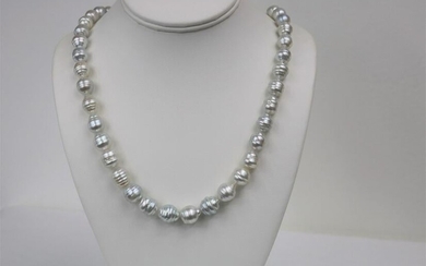 10-12mm South Sea White-Silver Circle Baroque Necklace