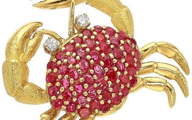 10012: Tiffany & Co. Diamond, Ruby, Gold Brooch Stones