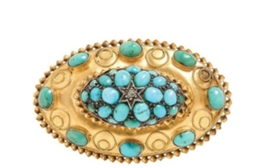 Victorian 15kt Gold and Turquoise Brooch