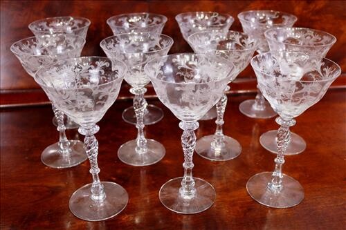 11 piece crystal etched wine glasses