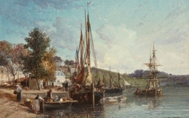 Jules-Achille Noël Nancy, 1815 - Mustapha, 1881 Vue des quais de Hennebont, dans le Morbihan