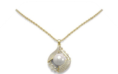 1.15 ctw Diamond & Pearl Necklace 18K Yellow Gold
