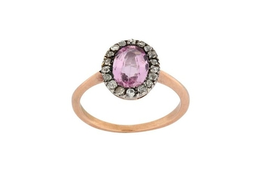 A 19th century pink topaz and diamond ring