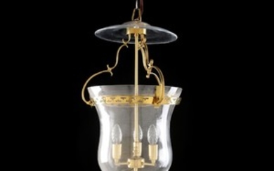 A brass and glass hall lantern, inside with three sockets. 19th century. H. 75. Diam. 37 cm.