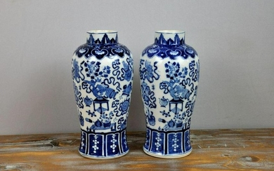 Chinese Blue and White Porcelain Vases - a Pair