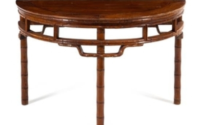 * A Chinese Hardwood 'Bamboo-Motif' Demi-Lune Console Table, Banyuezhuo