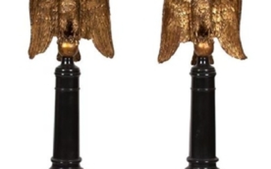 A Pair of Continental Giltwood Eagles on Later Stands