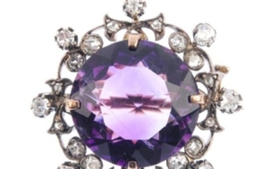 An early 20th century amethyst and diamond brooch. The