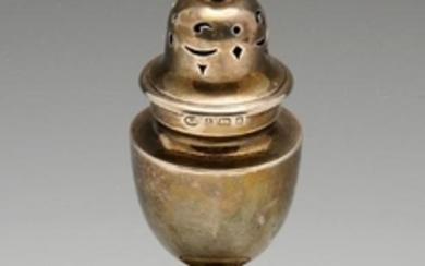 An Edwardian silver caster, of plain urn shaped form