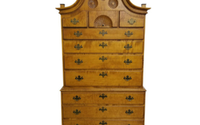 Eldred Wheeler Chippendale-style Carved Tiger Maple Chest-on-chest