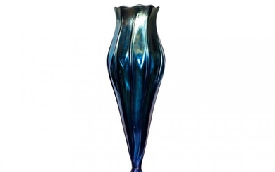 Fine Tiffany Studios Blue Favrile Glass Floriform Vase